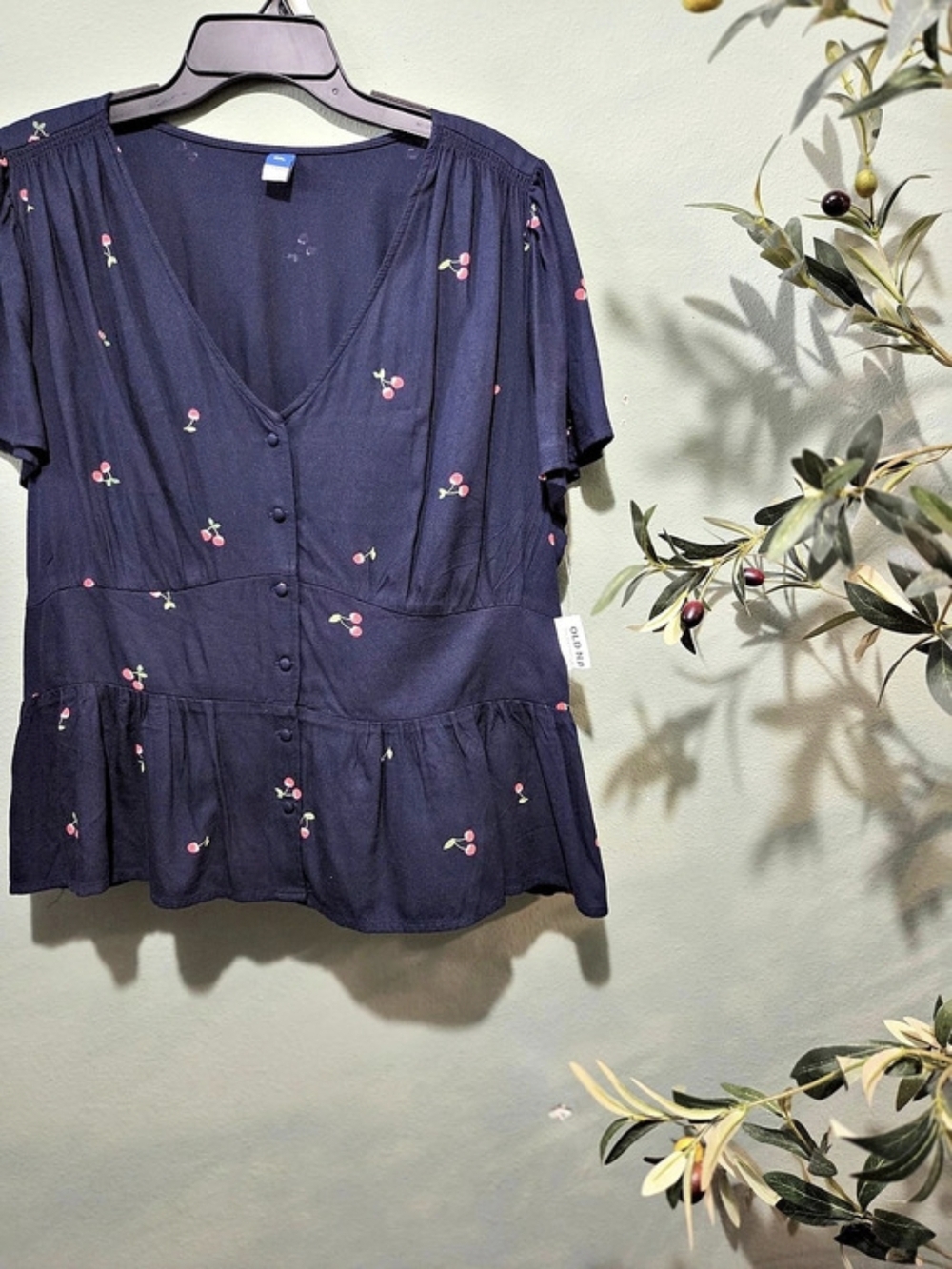 Old Navy Floral Button-Front Blouse in Blue Size XXL